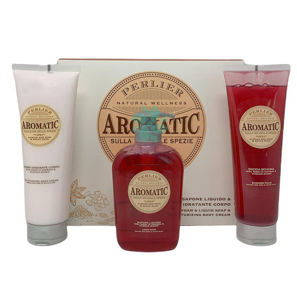 PERLIER AROMATIC ROSA EMUSCHIO DOCCIA + SAPONE + CREMA - Tre Pi Profumerie