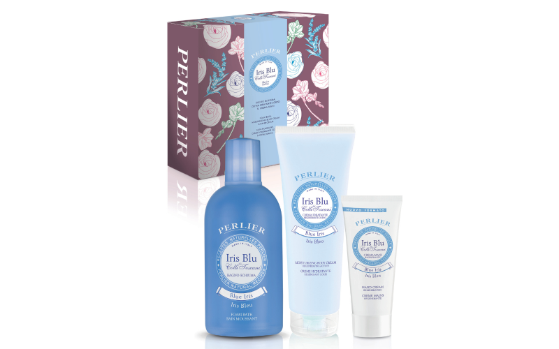 PERLIER IRIS BLU COFANETTO BAGNOSCHIUMA + CREMA CORPO + SAPONE