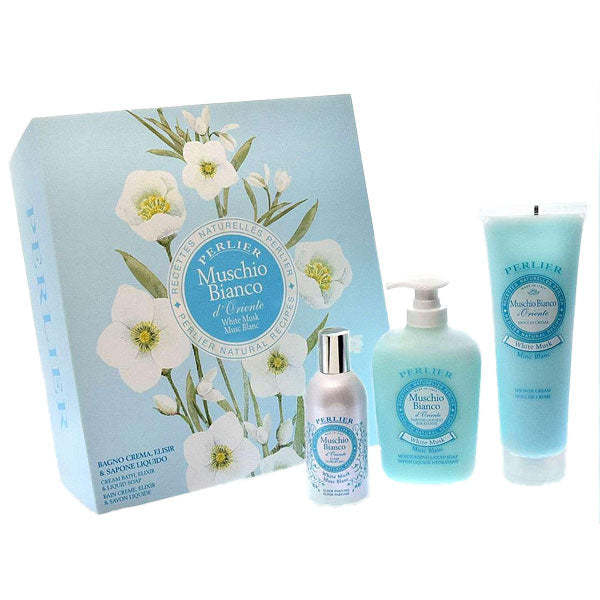 PERLIER MUSCHIO BIANCO COFANETTO DOCCIA CREMA + ELISIR PROFUMO - Tre Pi Profumerie