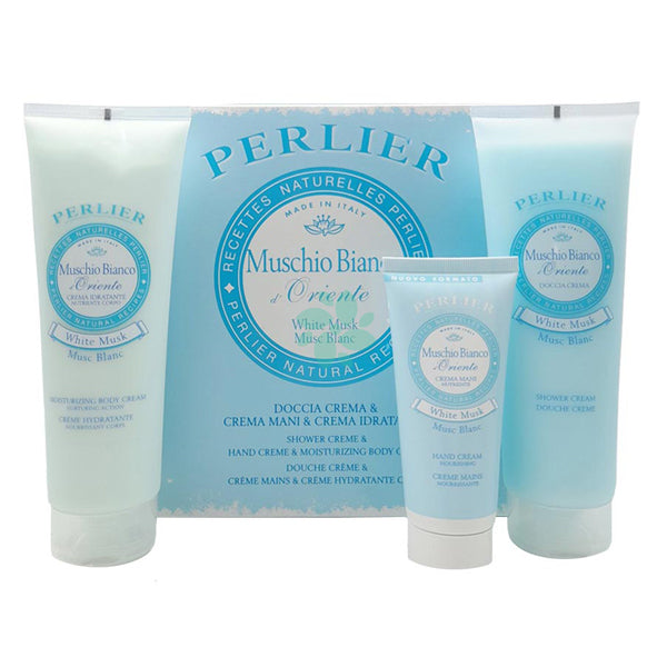PERLIER MUSCHIO BIANCO COFANETTO DOCCIA + MANI + CORPO - Tre Pi Profumerie