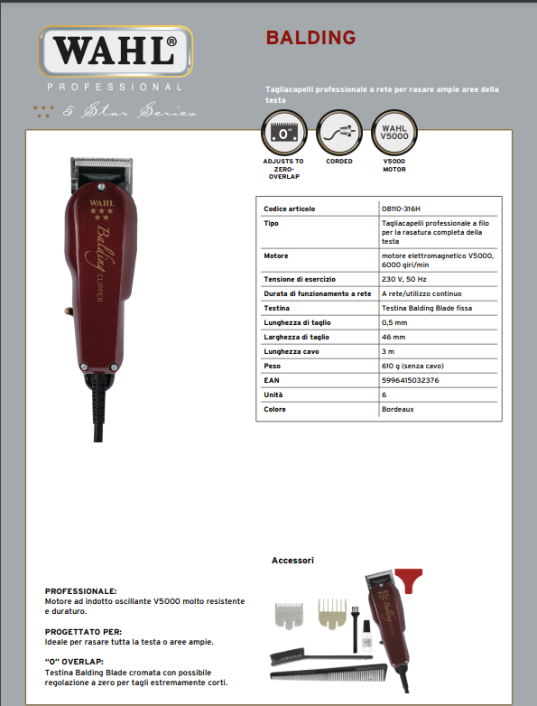 WAHL PROFESSIONAL TAGLIACAPELLI 5 STAR SERIES BALDING - Tre Pi Profumerie